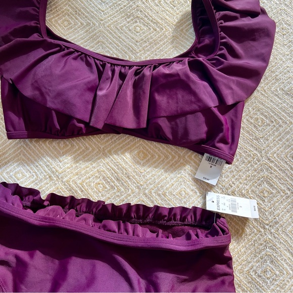 NWT Express medium swim suit set ruffle maroon - Picture 3 of 4